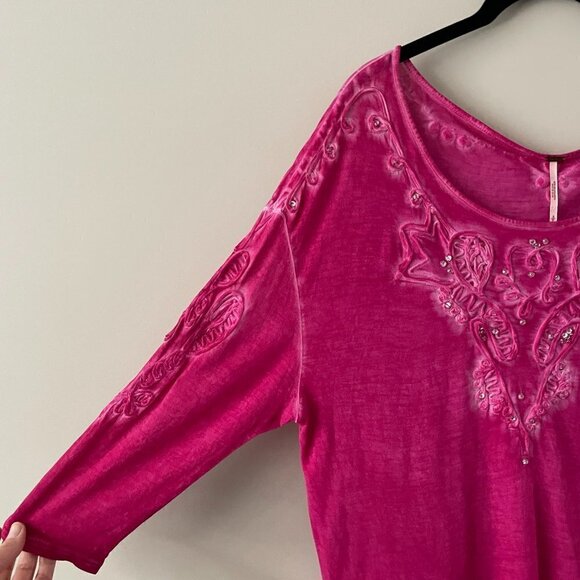 Free People Tunic Round Neck 3/4 Sleeves Pullover Casual Pink Small - Picture 5 of 8